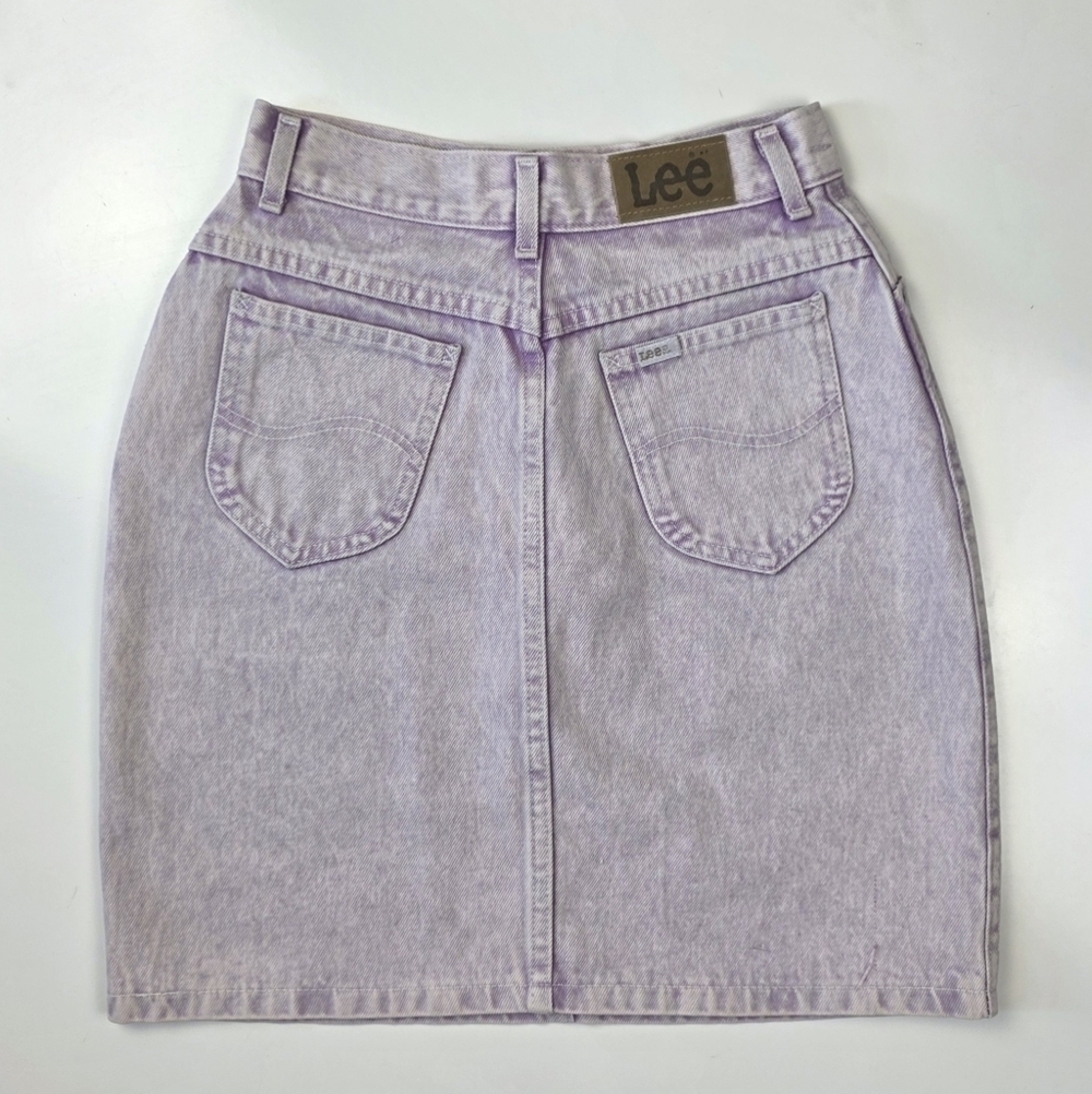 Vintage 80s LEE Denim Acid Wash Purple Pencil Skirt - 7 - Picture 2 of 11